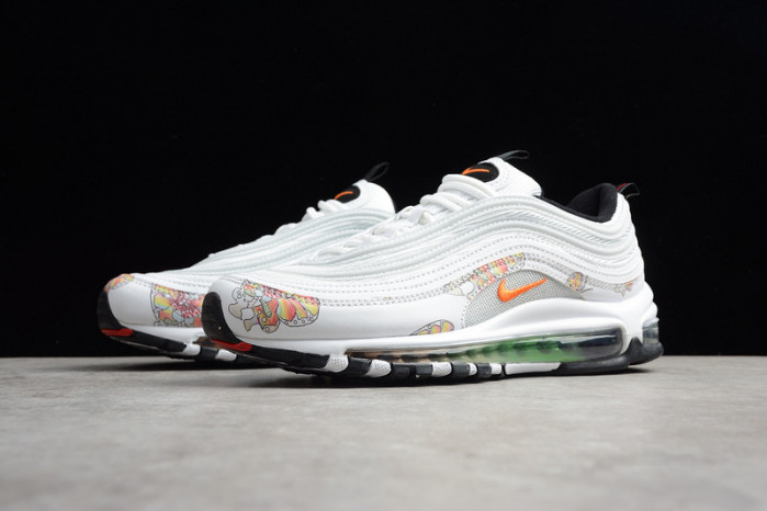 nike womens air max 97 white-orange flower 921733-101